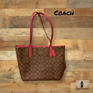 Coach Brown and Pink Signature Tote Bag #1439